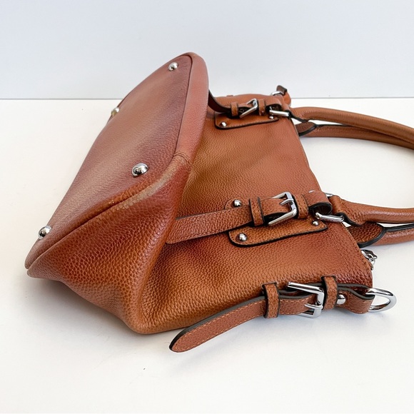 Vintage Heshe Tan Pebbled Leather Satchel Shoulder Bag - Picture 4 of 8